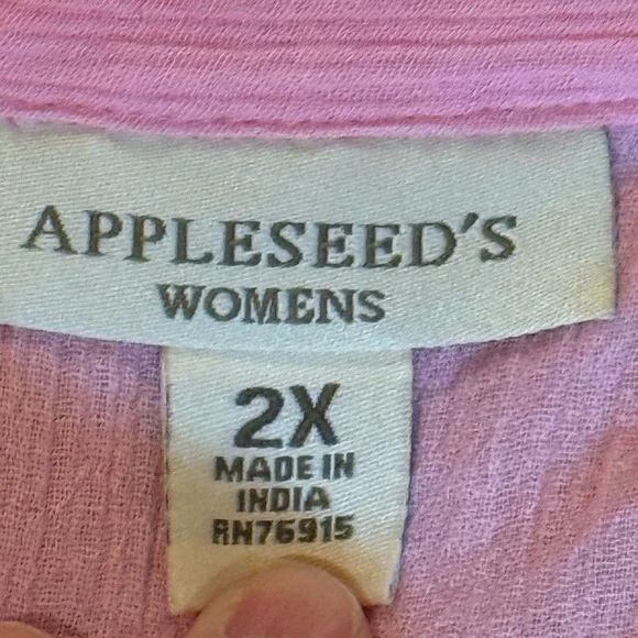 Appleseeds Pink Tunic w/Embroidered Lace Yoke Fabric Natural Wrinkle Size 2X - Picture 7 of 11